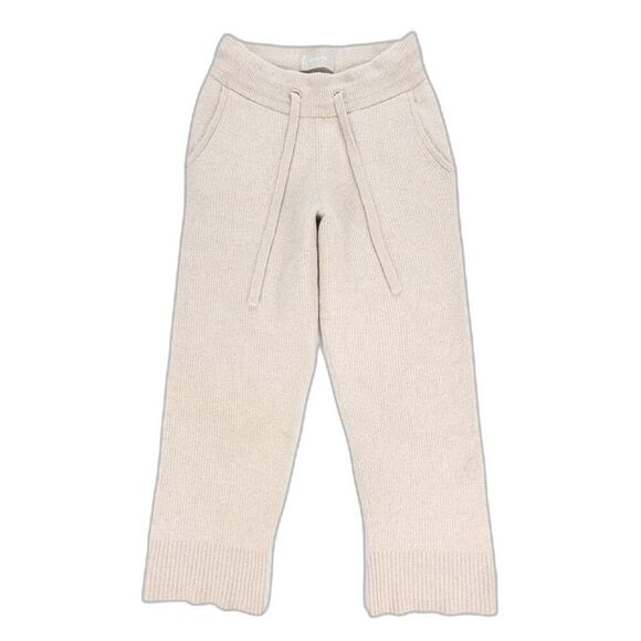 EVERLANE Wool Yak Ribbed Knit Cozy Stretch Wide Leg Sweatpant Small Ecru Lounge - Picture 1 of 8